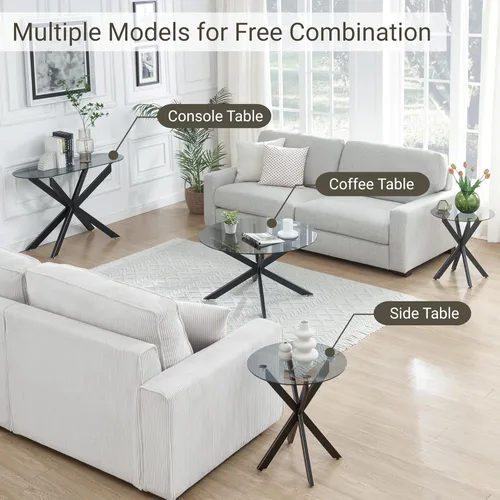 Vista 6 de Moderna mesa consola ovalada de vidrio, mesa de sofá estrecha para entrada, entrada, sala de estar, vestíbulo, pasillo, oficina, 45 pulgadas de Negro