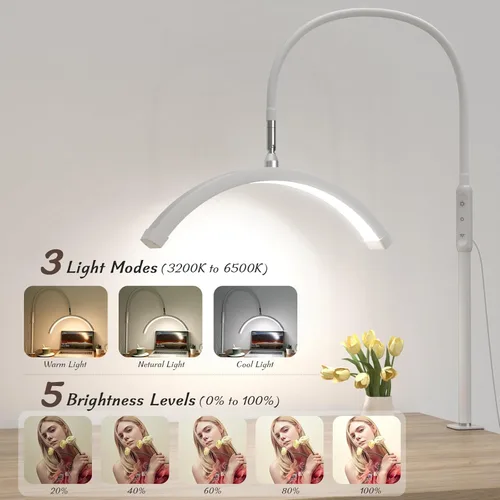 Vista 2 de Mznoo Luz Media Luna con Pinza, Lámpara de Mesa LED para Manicura, Lámpara de Escritorio para Uñas, Extensiones de Pestañas, Cuidado de la Piel