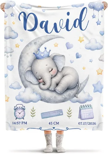 Manta personalizada de elefante azul, manta personalizada con nombre para Elefante azul personalizado