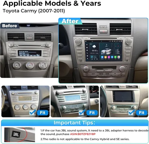 Vista 2 de Radio estéreo de coche para Toyota Camry 2007 2008 2009 2010 2011 Android 14 unidad principal 8 pulgadas 720 * 1280P IPS pantalla con reproductor