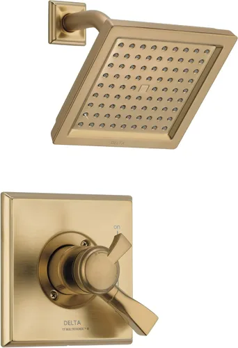 Delta Faucet Dryden Serie 17 Kit de molduras de ducha de doble función con cabezal de ducha de un solo rociador, bronce champán, flujo de agua de