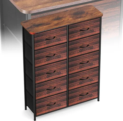 Vista 16 de Sonharlar Cómoda de perfil curvado para dormitorio, cómoda de 4 cajones de tela con parte superior de madera impermeable, cajonera para pasillo