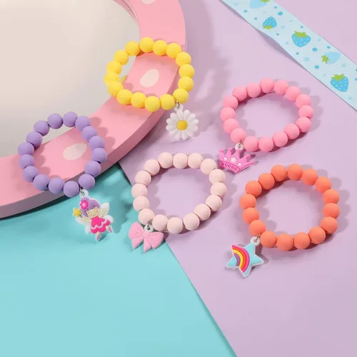 Vista 4 de PinkSheep Pulsera Arcoíris Pulseras de Cuentas Coloridas para Niñas Pequeñas Rellenos de Canasta Pulseras con Dijes de Unicornio Mariposa Conejito