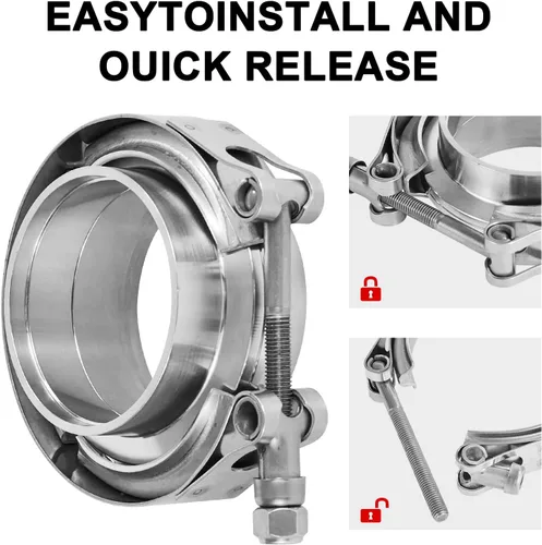 Vista 4 de Abrazadera de escape Turbo de banda en V de 2 pulgadas, kit de abrazadera de brida de banda en V de 2 pulgadas y 2 pulgadas con brida macho hembra