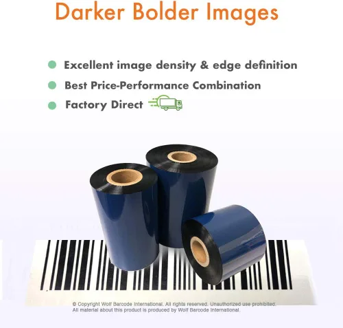 Vista 3 de Wolfbarco 1 Roll 1.57" x 1476' (40mm x 450m) Premium Resin Enhanced Wax Thermal Transfer Ribbon 1" Core, Coated Side Out for Zebra Printers