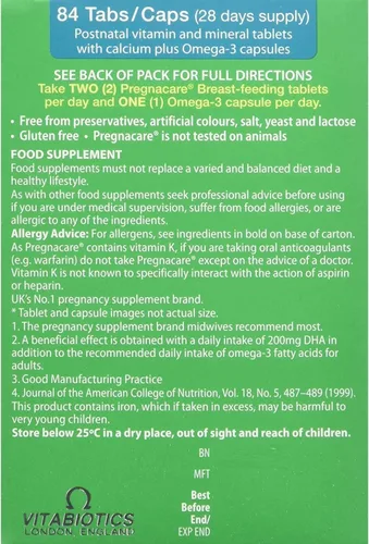 Vista 4 de Vitabiotic Pregnacare Breastfeeding 56 pestañas/28 cápsulas x 1 por Vitabiotics
