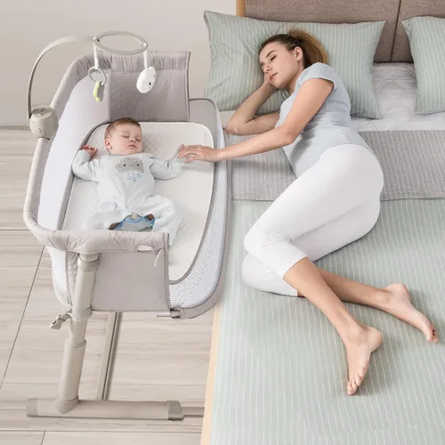 Vista 7 de RONBEI Moisés, Moisés para Bebé, Cuna Junto a la Cama, Moisés Junto a la Cama para Recién Nacido e Infante Ruedas Integradas, Gris Oscuro