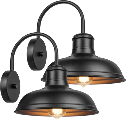 Vista 8 de Paquete de 2 luces de porche de cuello de ganso para exteriores, accesorios de luz de granero impermeables para montaje en pared, aplique de pared