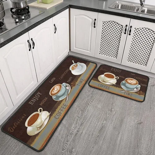 Vista 2 de Juego de 2 alfombras de cocina estilo granja, antideslizantes, lavables, absorbentes, de microfibra rústica, decoración de piso de cocina, 17 x 47 +