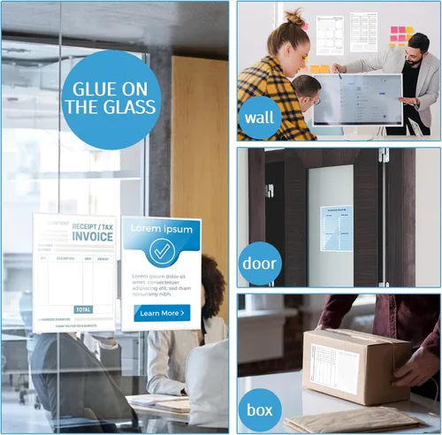 Vista 10 de 100 bolsillos autoadhesivos para exhibición, fundas de papel de 8.5 x 11 pulgadas para comunicación de pared y puerta, protectores de hojas