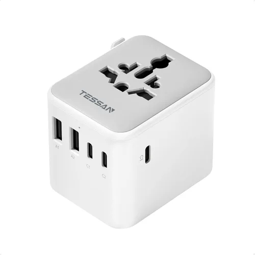 Vista 8 de TESSAN Adaptador de viaje universal, adaptador de corriente internacional GaN de 65 W con 5 puertos USB (3 USB C), adaptador de enchufe mundial