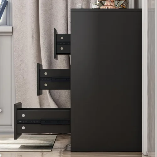 Vista 7 de Hitow Cómoda para dormitorio con 9 cajones profundos, cómoda moderna grande sin tiradores, cómodas largas negras independientes para armario y sala