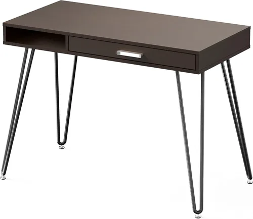 Vista 19 de SHW Escritorio de patas con horquilla para computadora de oficina en casa con cajón, color negro