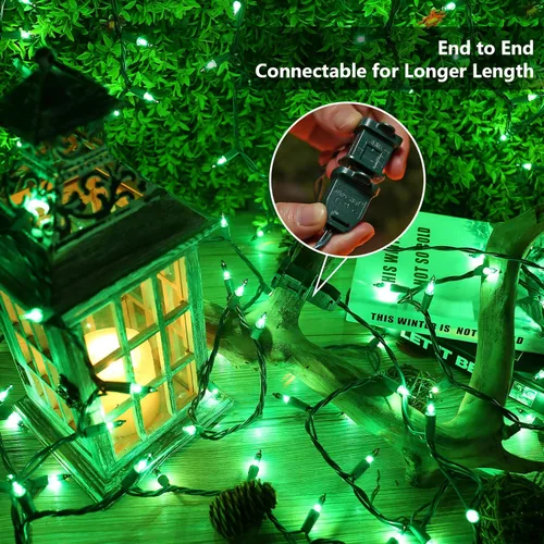 Vista 2 de BrizLabs - Luces de Navidad, 69.6 pies / 21.2 metros, serie de 300 luces verdes, extensión de luces incandescentes mini conectable, cadena de luces