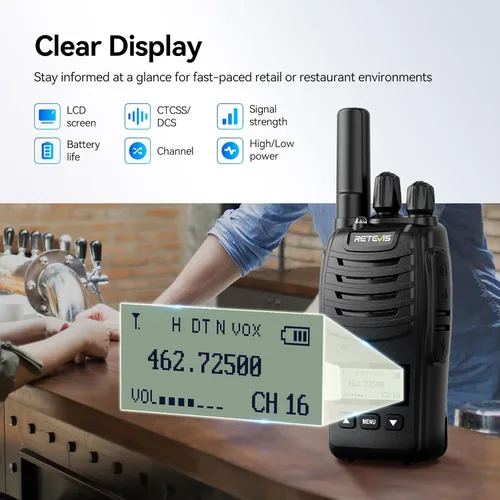 Vista 2 de Retevis H777D Radio de 2 vías con pantalla LCD, 2 piezas, NOAA, carga USB-C, VOX, Walkie Talkies recargables de mano, radios bidireccionales