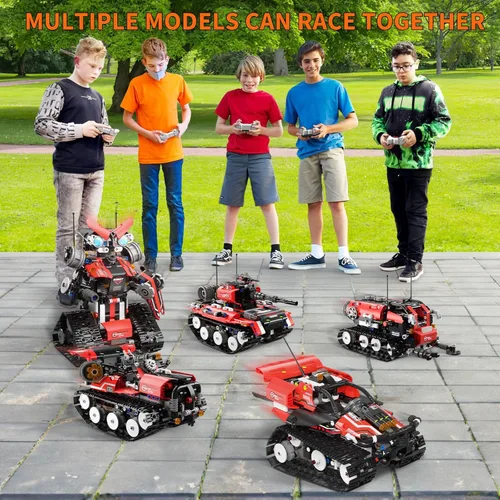 Vista 6 de Kit de construcción de robot STEM 5 en 1, control remoto y por aplicación, auto RC / corredor / robot/bulldozer/tanque para niños de 6, 7, 8 a 12