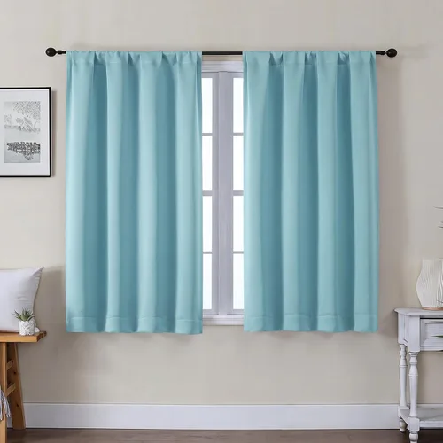 Vista 96 de Gwine Aqua Short Curtains 36 Inches Long - Small Half Window Kitchen Curtains Over Sink, Solid Blackout Curtain for Bathroom Basement Cabinet RV, 2