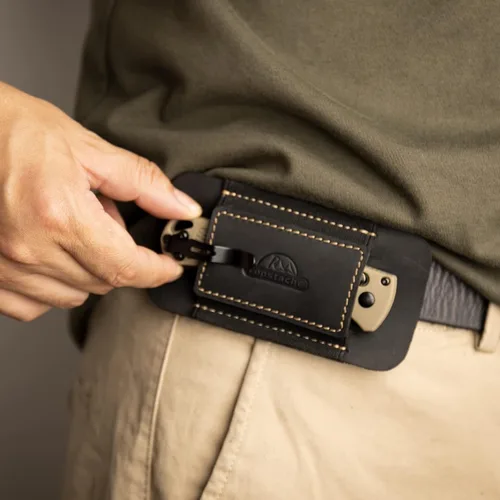 Vista 4 de Topstache Funda de cuero de transporte horizontal para cinturón, cuero natural con banda elástica EDC para cuchillos, organizador de bolsillo