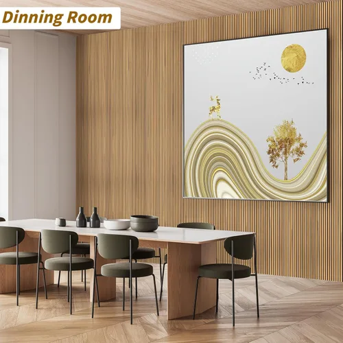 Vista 8 de IMXPW Paneles de pared de madera acústica de 4 piezas para pared y techo, paneles de pared de listones de madera acanalada 3D insonorizados