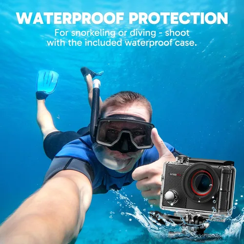 Vista 4 de Cámara de acción AKASO EK7000 Pro 4K con pantalla táctil EIS, ángulo de visión ajustable de 40m, cámara resistente al agua, cámara con mando a