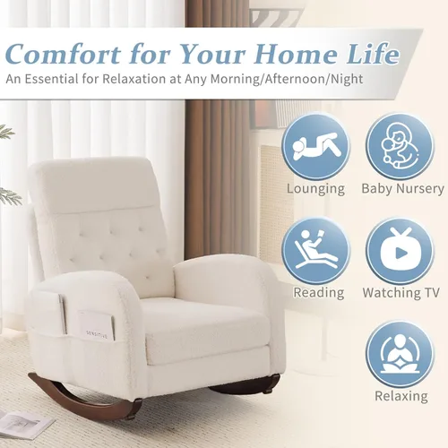 Vista 8 de VINGLI Teddy - Mecedora de forro polar para asiento bajo, silla tapizada para cuarto de bebé, con bolsillos laterales, sillón decorativo