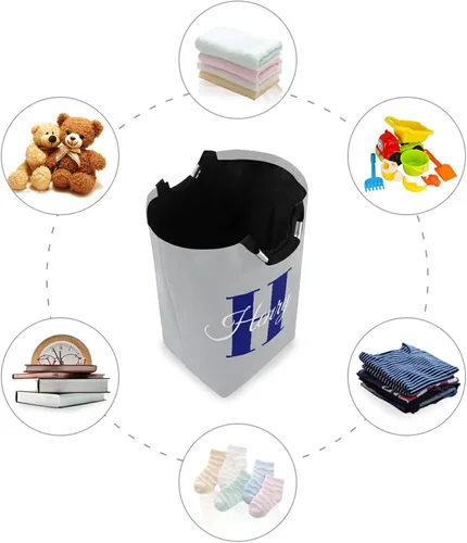 Vista 4 de Cesta de lavandería personalizada con tu nombre, bolsa de lavandería grande personalizada, plegable, de tela Oxford, elegante contenedor