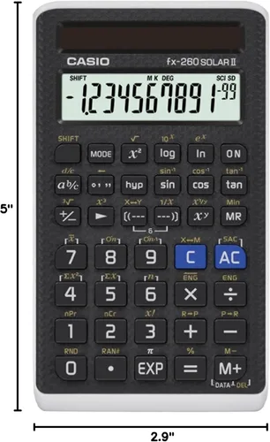 Vista 7 de Casio (FX-260 SOLARII-S-IH) - calculadora científica negra, 3 pulgadas de ancho נ5 pulgadas de alto, 2.25