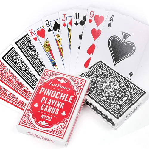 Vista 4 de LotFancy Naipes Pinochle, 2 mazos de cartas, negro y rojo, baraja especial de 48 cartas