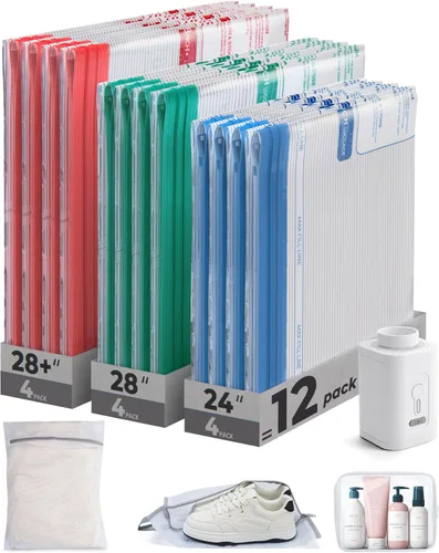 Vista 16 de BAGSMART Bolsas de vacío para viajes con bomba de aire recargable, bolsas portátiles ahorradoras de espacio para viajes y hogar, bolsa de sellado