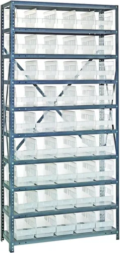 Vista 170 de Quantum QSBU-245BK Heavy Duty Shelving Unit with (7) Shelves and (24) QUS245 Black Bins for Garage Warehouse Storage Distribution 400 lb Load