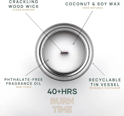 Vista 3 de Wick & Star Vela de aromaterapia vegana no tóxica, mecha de madera, cera de soja de coco natural, combustión limpia (Arroz con Leche)