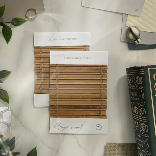 Vista 2 de MOOD Persianas de bambú personalizadas Aloha Persianas romanas de bambú inalámbricas para ventanas y puertas (tejido natural) Aloha