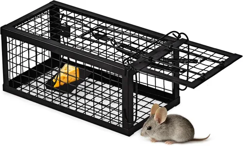 Trampas para ratas, jaula de trampa de ardilla para ratones y ratones vivos para interiores y exteriores (negro)