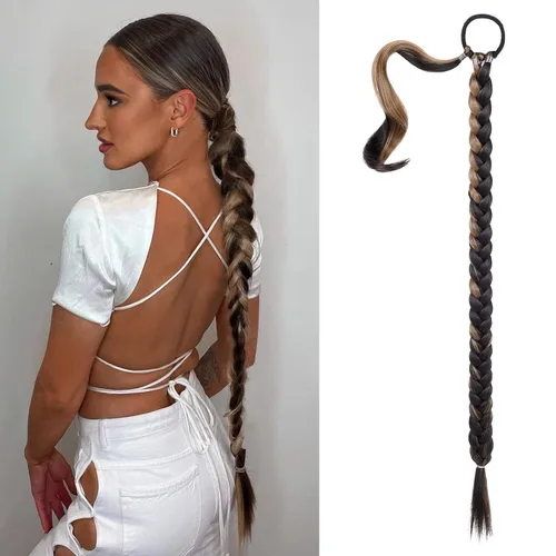 Vista 60 de SEIKEA Extensión de cola de caballo de trenza larga mejorada con lazo elástico, lacio, elegante extensiones de cabello trenzado envolvente