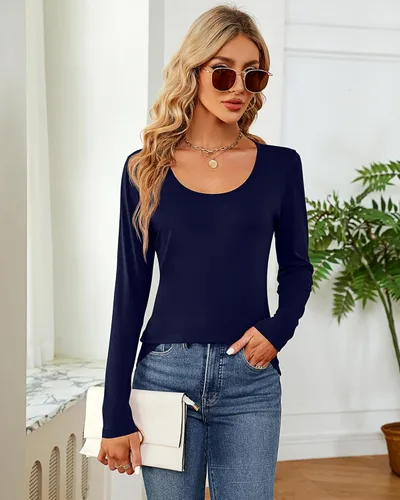 Vista 7 de 2 piezas de camisetas para mujer con cuello redondo, camiseta básica casual para mujer