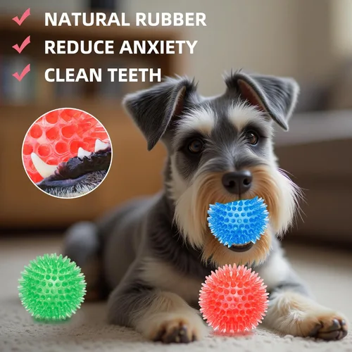 Vista 4 de Labeol Bolas chirriantes resistentes de 2.6 pulgadas para perros, paquete de 6 juguetes masticables para cachorros, juguetes para dentición, pelotas