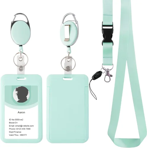 Vista 24 de Soporte retráctil para tarjetas de identificación con cordón separable, carrete de credencial resistente, llavero desmontable, soporte para tarjetas