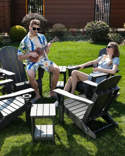 Vista 2 de Silla Adirondack plegable con textura de madera, sillas de patio resistente a la intemperie, silla de exterior, silla de césped con soporte