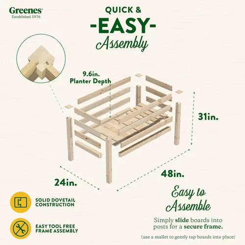 Vista 4 de Greenes Fence Original Pine - Cama elevada para jardín, 24 x 48 x 31 pulgadas, fabricada en Estados Unidos con pino americano