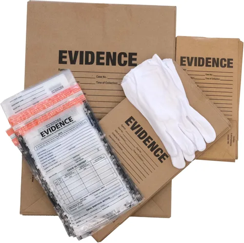 Vista 2 de Kit de suministro forense para aulas - Bolsas de evidencia CSI, cajas y marcadores de evidencia