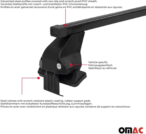 Vista 5 de OMAC Portaequipajes de techo liso barras transversales portador para Audi A3 Hatchback 2006-2013 negro 2 piezas