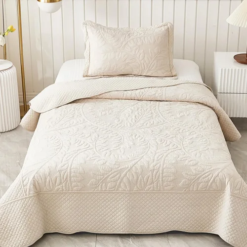 Vista 20 de MarCielo Juego de ropa de cama de 3 piezas, 100 % algodón, juego de colcha de gran tamaño, ligero y bordado, estilo rústico, T0