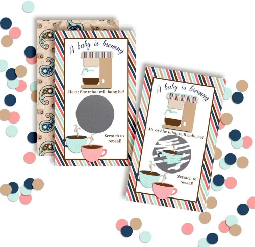 Vista 2 de AmandaCreation - Tarjetas para raspar con temática de género con temática de "IT'S A BOY! A Baby Is Brewing Coffee" para baby showers, 20 tarjetas