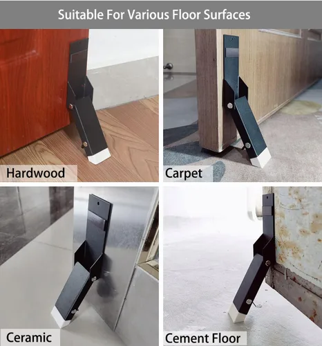 Vista 5 de Tope de puerta autoadhesivo sin taladrar, soporte para puerta abierta, tope de puerta para parte inferior de la puerta, tope de puerta abatible