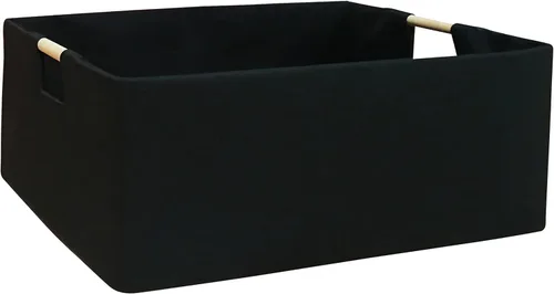 Contenedor de almacenamiento para estantes, cestas rectangulares de armario, caja plegable con asas, cajas de almacenamiento negras para hogar, Negro