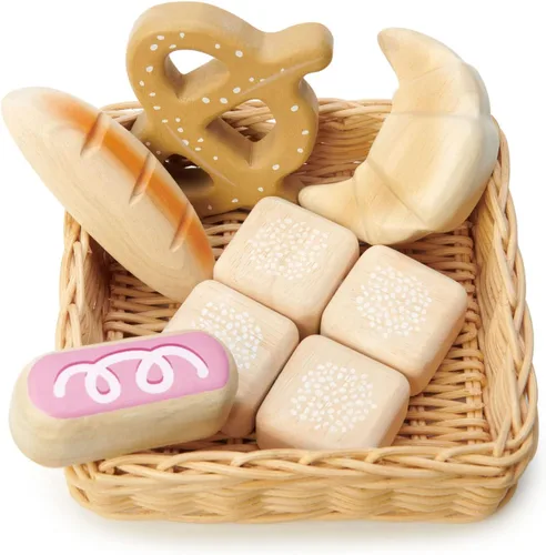 Vista 3 de Tender Leaf Toys - Cesta de pan - Juego de comida de simulación, accesorios de juego de compras, juguetes educativos de aprendizaje para niños