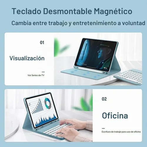 Vista 5 de Funda de teclado para Galaxy Tab S6 Lite de 10.4 pulgadas 2024/2022/2020 con soporte para bolígrafo, funda con soporte de teclas redondas delgadas
