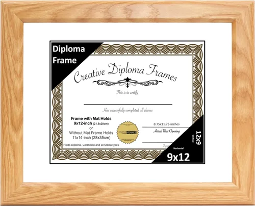 Vista 51 de Creative Picture Frames Marco de diploma con acabado de roble de 6 x 8 pulgadas, con caballete de vidrio negro y colgadores de pared instalados
