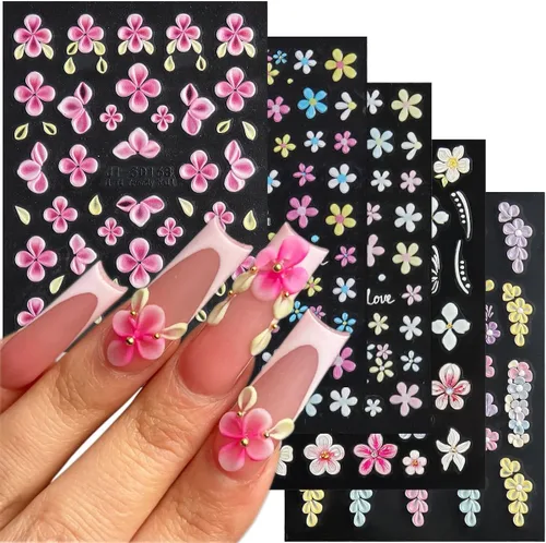 Vista 17 de Fcozpjk Calcomanías de uñas con lazo en relieve 5D, 5 hojas autoadhesivas de cintas rosas y blancas, arte de uñas para el día de San Valentín, dijes