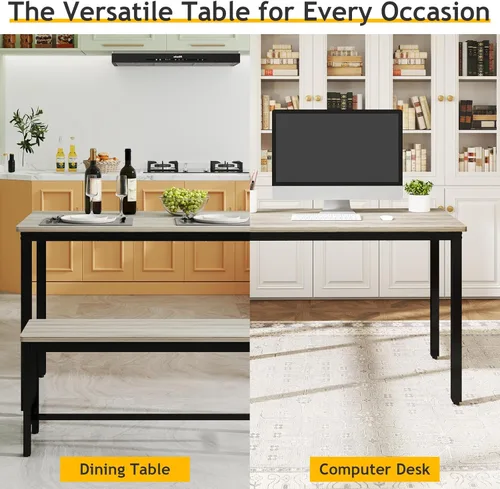 Vista 6 de Rovibek Juego de mesa de comedor para 4 personas con 2 bancos, juego de mesa de cocina que ahorra espacio para cocina y comedor, gris